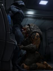 3d alien bioware cheap-wazoo digital_media_(artwork) duo electronic_arts fellatio gay grunt_(mass_effect) hi_res inside kneeling krogan male male/male male_only mass_effect nude oral penile sex side_view standing turian