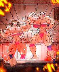 2girls abs biceps big_breasts big_muscles boku_no_hero_academia breasts female guytaro large_breasts large_muscles muscles muscular muscular_arms muscular_female muscular_legs muscular_thighs my_hero_academia pecs