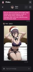 ai_generated aichat bra breasts chainsaw_man christmas_hat female girl lingerie panties pinku pinku.ai pinkuai prompt reze reze_(chainsaw_man) sample