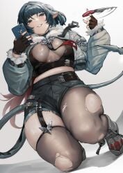 animal_ears aoi_sakura_(seak5545) breasts cleavage female female_only fully_clothed jane_doe_(zenless_zone_zero) phone selfie thighs thiren zenless_zone_zero