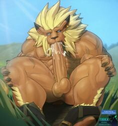 abs anthro autofellatio balls bandai_namco beard belt biceps big_penis blonde_hair blue_eyes bodily_fluids bottomwear bottomwear_down claws clothed clothing cum cum_in_mouth cum_inside cum_taste digimon digimon_(species) ear_piercing erection facial_hair genital_fluids genitals grass hair hi_res leomon male male_only mane masturbation nipples oral oral_masturbation pants pants_down partially_clothed pecs penile penile_masturbation penis piercing plant pubes public scar sky solo todex vein veiny_penis