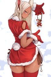 aosora ass big_ass bunny_ears bunny_girl bunny_tail christmas christmas_outfit hips looking_at_viewer looking_back miruko my_hero_academia thick_thighs thighhighs thighs wide_hips