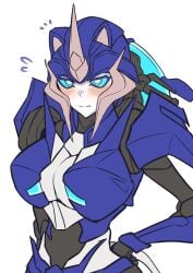 arcee_(prime) blue_body blue_eyes blush blushing_at_viewer cat_ears curvy curvy_body curvy_female curvy_hips konro_yoyogei robot robot_girl robot_humanoid transformers transformers_prime