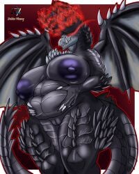 absurd_res alatreon anthro areola big_breasts breasts capcom claws deltavinny elder_dragon female genitals hi_res horn looking_at_viewer monster_hunter nipples pussy scales scalie solo tail thick_thighs wings