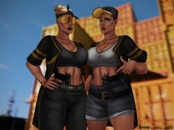 2girls 580 bandits breast_on_breasts chris_hopers enemy gang gang580 gangster not_ai_generated npc video_game_character video_games watch_dogs_2 weapon