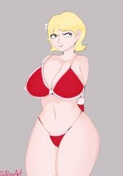 1female 1girls 4k background big_ass big_breasts bikini bikini_bottom bikini_top blonde_female blonde_hair breasts christmas christmas_clothing christmas_lights female female_focus female_only oc original_character polxnart_(artist) red_clothing underwear