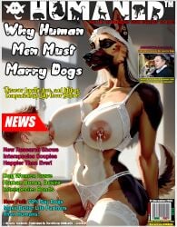 ai_generated big_breasts big_thighs canine canine dog_ears dog_girl doge edit edited elon_musk furry furry_female human_on_anthro humaned humaned_magazine magazine magazine_cover married_couple meme parody politics size_difference sucking_nipples third-party_edit wedding_dress wedding_lingerie wife woolfy_thebitch