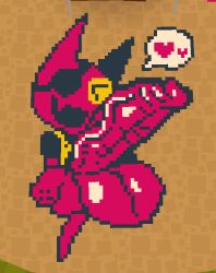 bakenek0o balls ballsack bright_colors cat_ears cat_tail eyepatch feline happy heart hyper hyper_balls hyper_cock hyper_penis legs_up nekodata oerba_yun_fang penis red_body vein veiny_penis webfishing webfishing_chalk_art