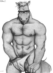 balls equine furry horse male male_only monochrome muscles penis pose rthur solo uncensored