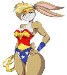 2024 5_fingers anthro bedroom_eyes big_breasts blonde_hair blue_eye breasts bunny bunny_girl bunnygirl cleavage cosplay curvaceous curvaceous_figure curvy curvy_body curvy_female curvy_figure dc dc_comics digital_art digital_drawing_(artwork) digital_media digital_media_(artwork) fluffy fluffy_tail furry hair hand_on_hip hand_on_own_hip holding_object holding_rope hourglass_figure lagomorph lasso leotard leporid leporid_humanoid lola_bunny long_ears looking_at_viewer looney_tunes mammal mastergodai multicolored_body multicolored_fur png rabbit rope seductive seductive_look seductive_smile short_hair smile smiling smiling_at_viewer space_jam tan_body tan_fur thick_thighs transparent_background transparent_png two_tone_body two_tone_fur voluptuous voluptuous_female warner_brothers wide_hips wonder_woman_(cosplay) wonder_woman_(series)