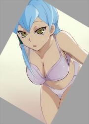 1girls blue_hair bra cardfight!!_vanguard gillian_chen no_sex oda_koziki panties solo_female underwear underwear_only