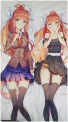 black_dress black_panties blue_skirt breasts dakimakura dakimakura_design doki_doki_literature_club dress monika_(doki_doki_literature_club) panties skirt thewaifucafe