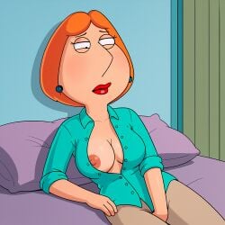 ai_generated anonfaker blouse family_guy lois_griffin masturbating nipple no_bra one_breast_out