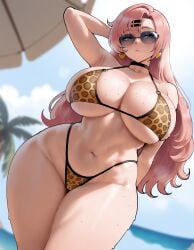 1girls ai_generated beach bikini floox leopard_print leopard_print_bikini nicole_demara zenless_zone_zero