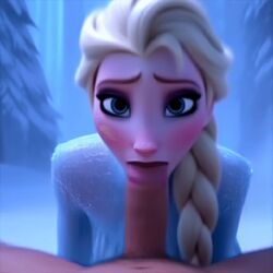 ai_generated blowjob blue_dress elsa_(frozen) oral_sex white_hair winter