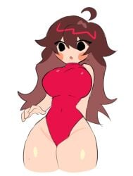 ahoge big_breasts black_eyes brown_hair friday_night_funkin friday_night_funkin_modgirlfriend_(friday_night_funkin) huge_breasts huge_thighs long_hair navel red_hair thighs