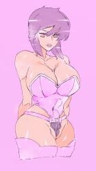 1girls big_breasts breasts female female_only ghost_in_the_shell huge_breasts karyoten kusanagi_motoko large_breasts leotard medium_hair purple_hair pussy