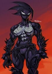 1girls 2024 abs andrea_benton artist_signature athletic_female belt bodysuit breasts dated inugatami mania marvel medium_breasts muscular_arms muscular_female muscular_thighs spider-man_(series) symbiote vagina