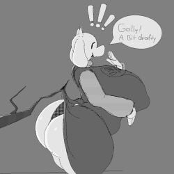 bubble_butt dat_ass dress exclamation_point fat_ass goat happy huge_ass massive_ass milf mommy nerobero0 older_female panties ripped_clothing teasing text thick_ass thick_hips thick_legs thick_thighs toriel undertale undertale_(series)