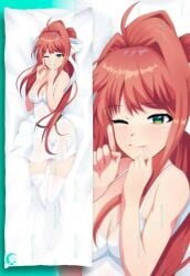 breasts cleavage dakimakura dakimakura_design doki_doki_literature_club dress mitgard-knight mitgardknight monika_(doki_doki_literature_club) white_dress