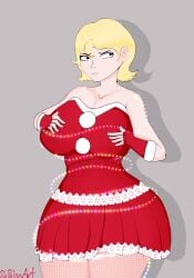 1female 1girls 4k background big_ass big_breasts blonde_female blonde_hair breasts christmas christmas_clothing christmas_lights female female_focus female_only oc original_character polxnart_(artist)