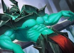 abs bara biceps booboo34 bulge green_body green_skin helmet horned_helmet league_of_legends male male_nipples male_only manly mordekaiser muscular_male nipples pecs riot_games