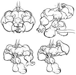 bat batdrones bulge dragmon drones gaping gaping_nipples hi_res hyper_muscles male mammal monochrome muscular nipples non-human non-human_only permanent