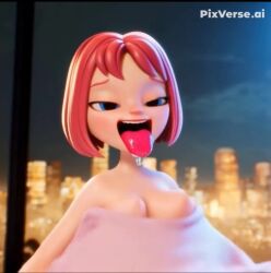 ai_generated apoki big_breasts big_breasts big_eyes blue_eyes bunny_ears bunny_girl drooling flashing flashing_breasts furry no_sound pink_skin saliva shorter_than_10_seconds tagme tongue tongue_out video