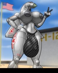 1futa aeromorph aircraft airplane animate_inanimate anthro anthrofied ball_bulge balls belly_button big_breasts futa_only futanari huge_balls huge_cock jet living_aircraft living_machine mig-21 nipples nude penis red_eyes renthedragon solo thick_thighs thong thong_leotard wide_hips wings