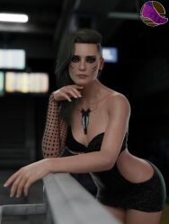 1girls 3d blender blender_(software) bobbysnaxey cybernetics cyberpunk cyberpunk_2077 cyberware dress female female_focus female_only gilf light-skinned_female light_skin mature_female milf pinup rogue_amendiares sfw solo subway