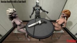 3d anna_(frozen) chair crying_with_eyes_open cyborg disney elsa_(frozen) equine_penis freekiller frozen_(film) horsecock naked nipples penis pregnant_female revolver table tied_up