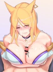 9_tails ahri alternate_costume alternate_hair_color alternate_hairstyle animal_ear_fluff animal_ears animal_girl big_breasts blonde_hair boobjob breasts busty cccco censored cleavage clothing crystal_tail cum cumming ejaculating_cum eyelashes eyeliner eyeshadow facial_markings female fluffy fluffy_ears fox fox_ears fox_girl fox_tail huge_breasts humanoid inner_ear_fluff k/da_ahri k/da_series kemonomimi kitsune large_breasts league_of_legends light-skinned_female light_skin lips lipstick long_hair multiple_tails nine_tailed_fox paizuri pale-skinned_female pale_skin pov riot_games semen tail tip_peeking titjob vastaya video_games yellow_eyes