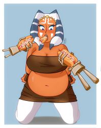 1girls ahsoka_tano alien battle_droid belly belly_stuffing big_belly big_breasts bloated bloated_belly breasts cleavage disembodied_hand fat fat_woman feederism feeding female force_feeding large_breasts nexus03 orange_skin star_wars stuffed stuffed_belly stuffing the_clone_wars:_season_one togruta