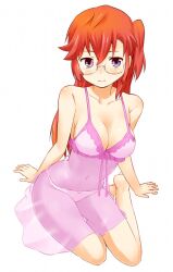 ano_natsu_de_matteru bad_id bad_pixiv_id bare_shoulders blue_eyes blush bra breasts chemise female glasses large_breasts lingerie long_hair nagian panties red_hair see-through sitting smile solo takatsuki_ichika underwear yokozuwari