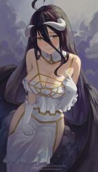 ahoge albedo_(overlord) big_breasts breasts cleavage female gloves hair_between_eyes horns nhaliz overlord_(maruyama) slit_pupils succubus succubus_horns succubus_wings tagme wings