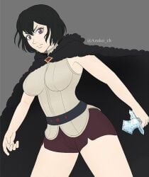 big_breasts black_clover black_hair mariella purple_eyes short_hair solo