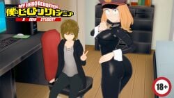 1boy 1girls 3d bakura's_place big_ass big_breasts blonde_hair brown_eyes camie_utsushimi female koikatsu my_hero_academia shiketsu_high_school_cap