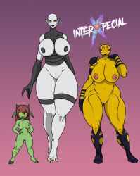 3girls big_breasts demon_girl exposed green_skin grey_skin imp insect_girl interxpecial monster monster_girl multiple_girls pale-skinned_female thick_thighs vampire vampire_girl wide_hips