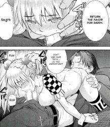 1boy 1girls 69 69_position black_and_white blonde_hair blowjob clothed comic costume cute daddy daughter ddlg deepthroat father_and_daughter fellatio forced forced_oral grabbing incest isurugi_miina_(satanophany) licking_ass licking_pussy manga monochrome older_male oral rape rough_sex saliva satanophany suit tears teenager twintails yamada_yoshinobu younger_female