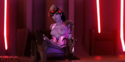 1girls 3d big_breasts blender breasts clothed clothing female female_focus female_only headgear headwear nipples outfit overwatch pose posing purple_hair purple_skin sitting solo watermark wicc26 widowmaker