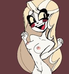 1girls casual charlie_morningstar_(hazbin_hotel) color_edit colored_sketch cute demon_girl drpizzaboi1 female hazbin_hotel naked nervous nipples pale_skin skinny slender slim small_breasts solo straight_hair tagme