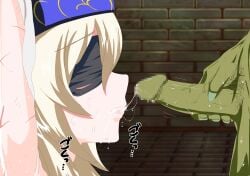 blindfold blonde_hair female goblin goblin_male goblin_slayer interspecies sword_maiden_(goblin_slayer) vlonde ペティグリーおじさん