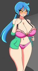 1girls big_breasts blue_hair boyfriend's_mom_(mizanploz) bra female female_focus female_only friday_night_funkin friday_night_funkin_mod huge_breasts jacket large_breasts light-skinned_female light_skin milf mob_face newgrounds panties ponytail portrait thick_thighs underwear xml_xrossover(artist) yellow_eyes