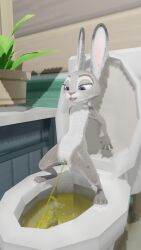 absurd_res anthro bodily_fluids disney female flat_chest genital_fluids genitals hi_res judy_hopps peeing pussy solo toilet urine vahvahvahvixen_(artist) zootopia