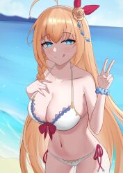 beach bikini blue_eyes large_breasts orange_hair pecorine princess_connect! princess_connect!_re:dive