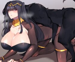 1girls bangs bare_shoulders black_hair blunt_bangs bodystocking bracer breasts canid canid_on_humanoid canine canine_on_human circlet cleavage dog doggy_style domestic_dog female female_human female_human/male_feral feral fire_emblem fire_emblem_awakening heavy_breathing highres huge_breasts huhuhu4949 human interspecies knotting long_hair male male/female male_canine neck_ring nintendo open_mouth purple_eyes solo straight tharja_(fire_emblem) thick_thighs thighlet thighs tiara two_side_up vaginal_knotting vaginal_penetration zoophilia