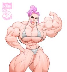 abs big_breasts big_muscles blue_eyes bodybuilder female female_only huge_breasts huge_muscles hyper hyper_muscles muscular muscular_arms muscular_female muscular_thighs pink_hair what_a_mass!