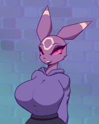 1girls anthro anthrofied big_breasts black_fur breasts clothed clothing eeveelution female female_only fully_clothed fur furry furry_only game_freak hoodie large_breasts mistrct mouth_open nintendo pokémon_(species) pokemon solo solo_female tagme umbreon