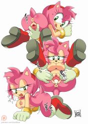 amy_rose boots boots_only coolblue cum exposed_torso footwear handwear headband pink_fur pink_hair sonic_(series) spread_pussy tongue tongue_out