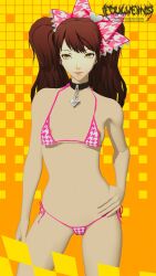 1girls 3d amber_eyes atlus bikini breasts brown_hair clothing female female_only foulveins human kujikawa_rise looking_at_viewer navel neckwear pale_skin persona persona_4 persona_4:_dancing_all_night seductive solo solo_female swimwear tagme twintails white_skin